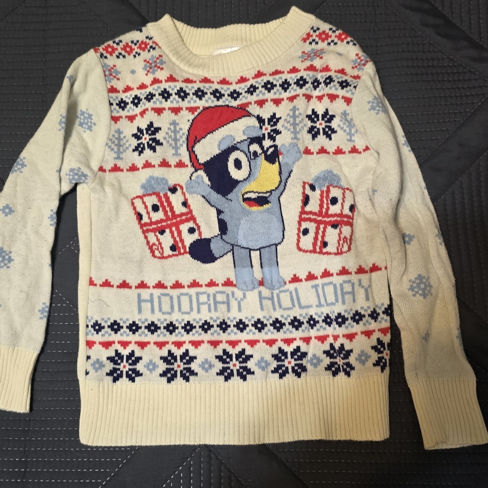 Lucy Cream Sweater with Blue and Red Accents